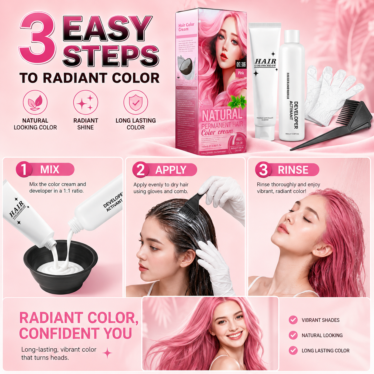 12 Shades Natural Permanent Hair Color Cream Kit