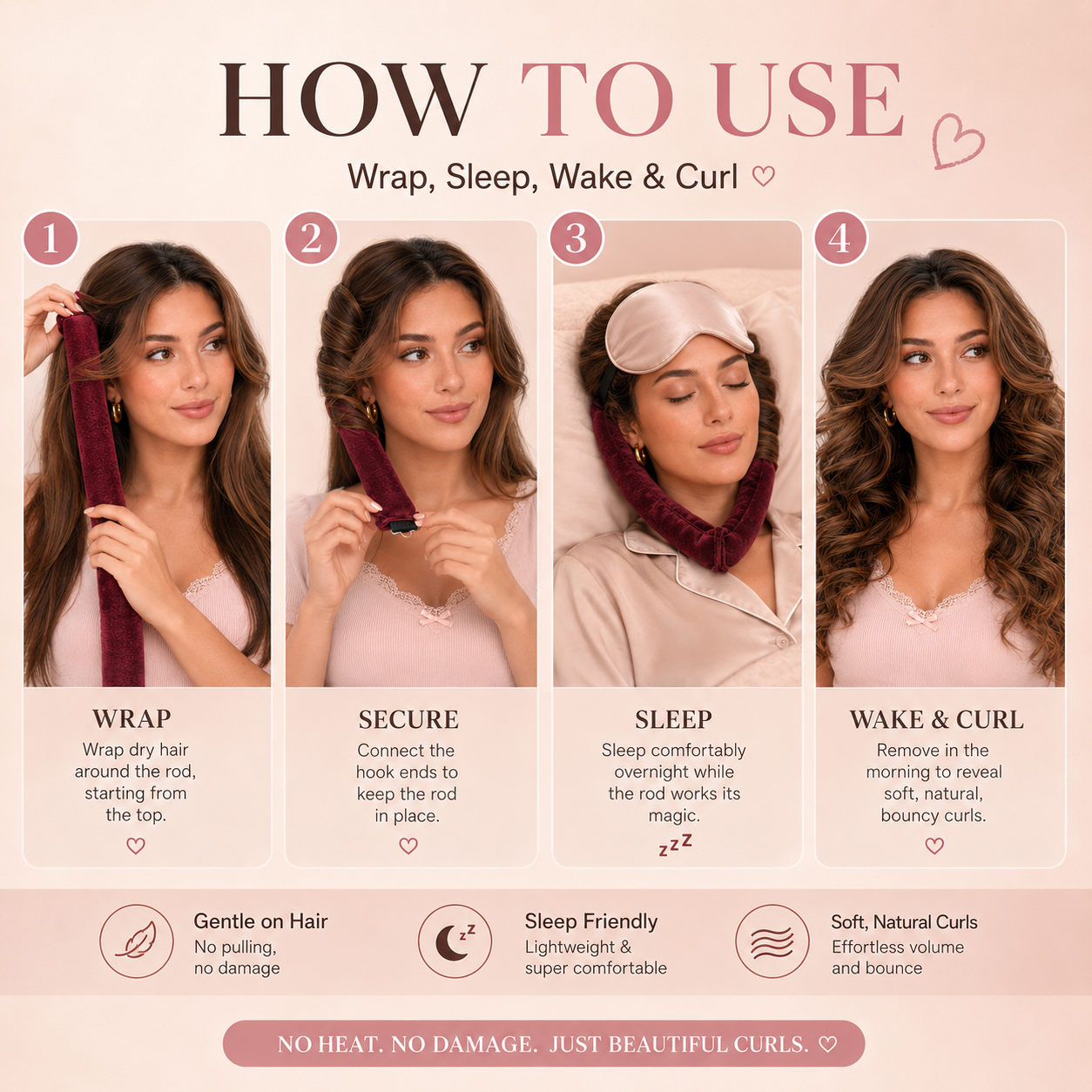 3 Pack Velvet Heatless Curling Rods No Heat Damage