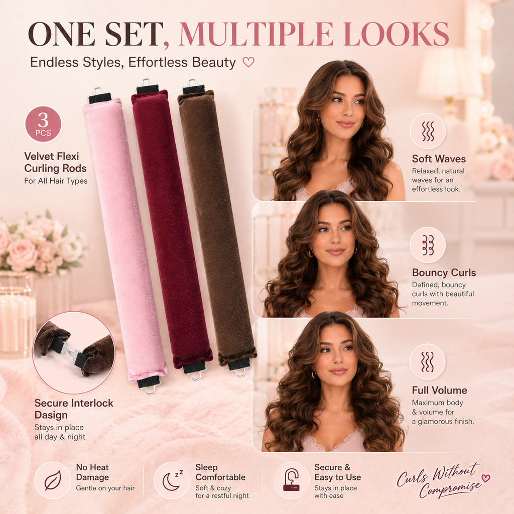 3 Pack Velvet Heatless Curling Rods No Heat Damage