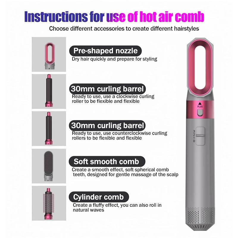 Hot Air Brush 5 in 1 Hair Dryer Set, Straightener Curler Styler Comb