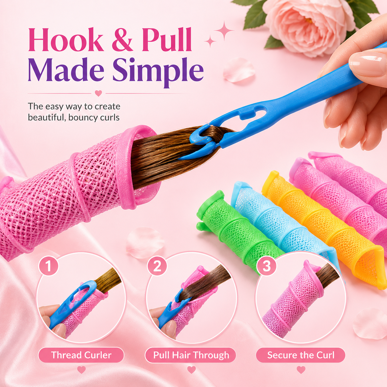 Colorful Heatless Spiral Curler Rollers Kit