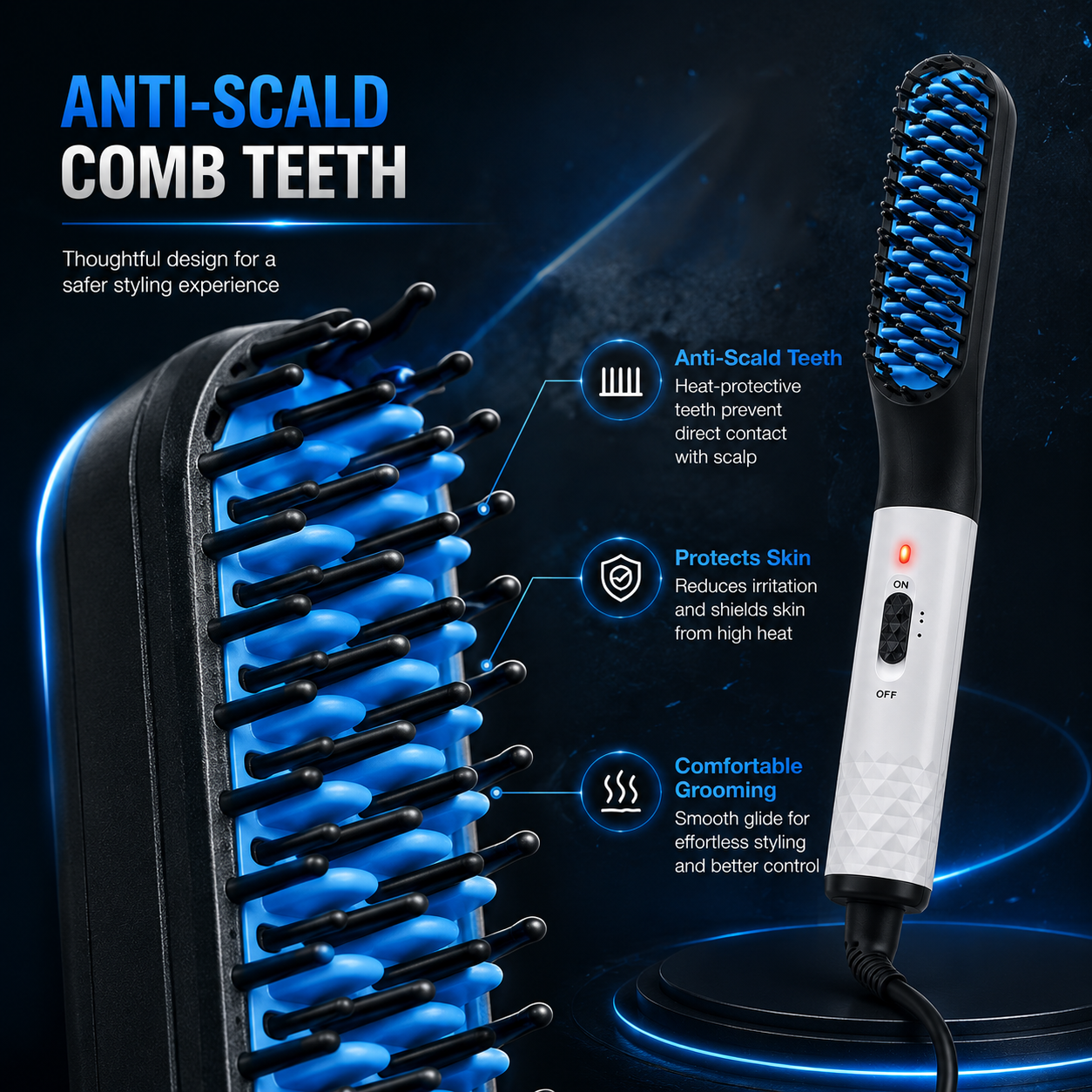 Electric Heating Beard Straightening Brush For Men