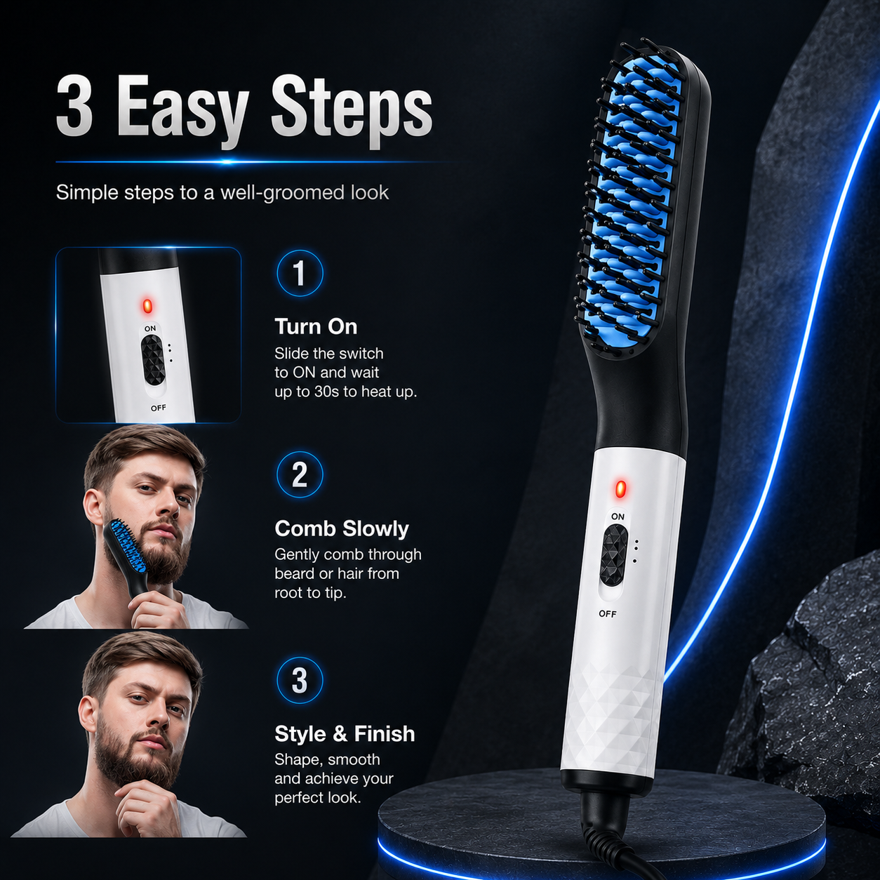 Electric Heating Beard Straightening Brush For Men