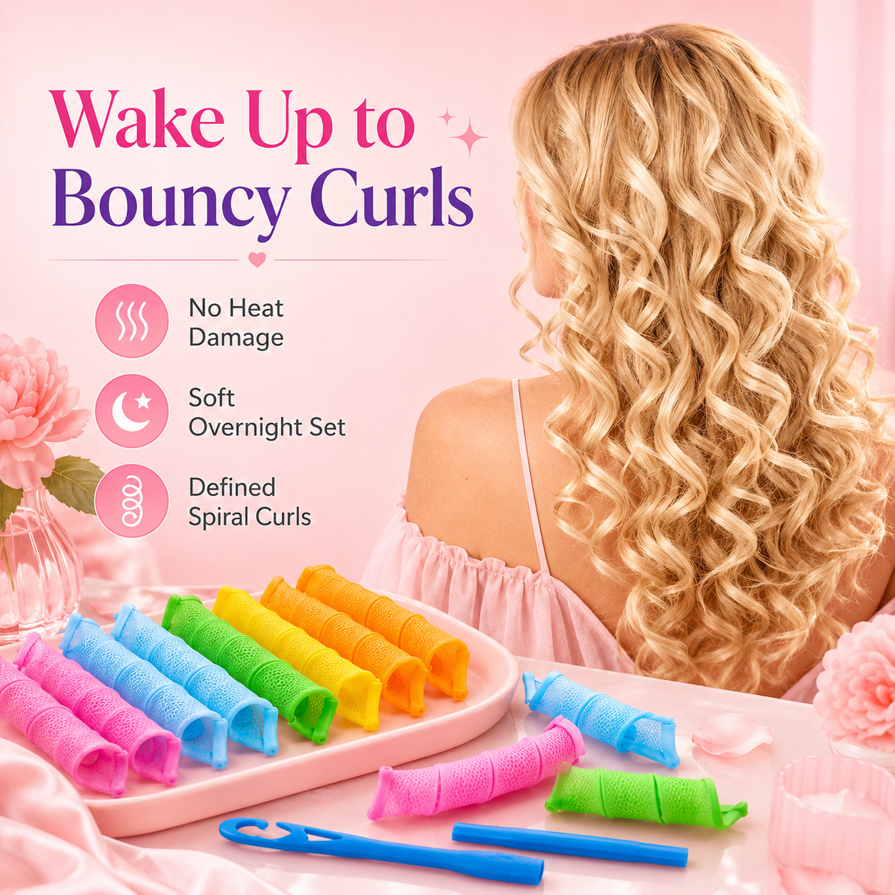 Colorful Heatless Spiral Curler Rollers Kit