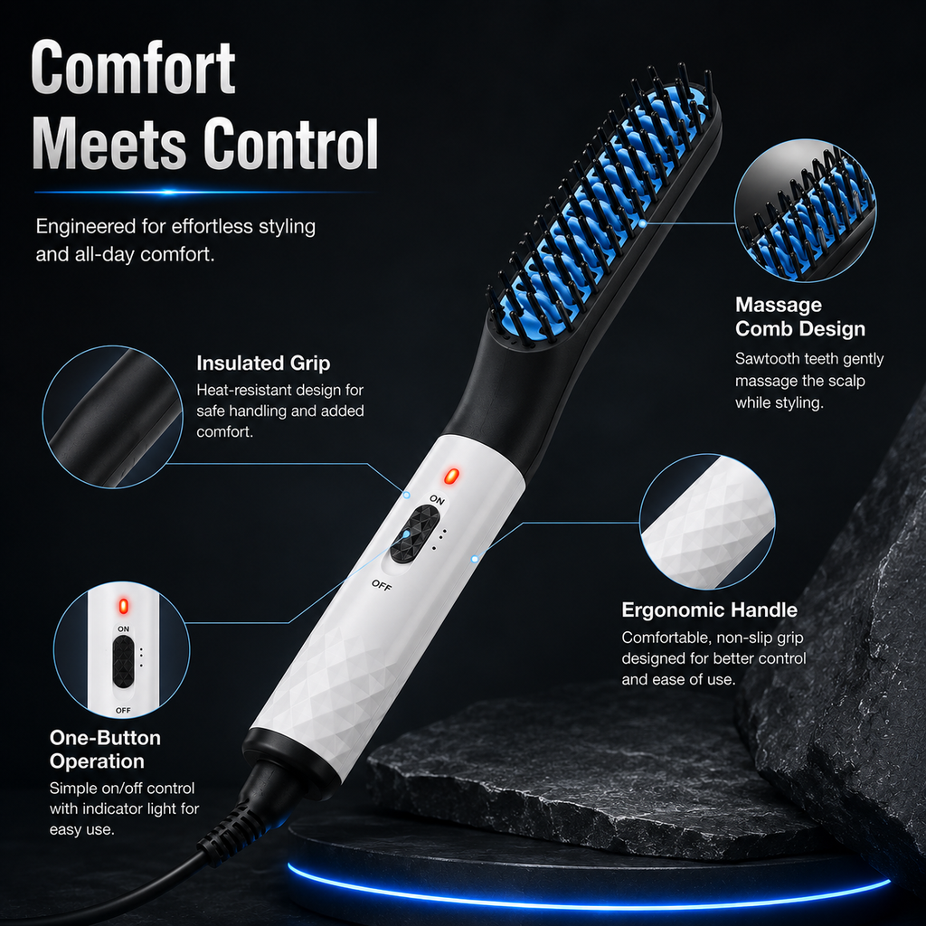 Electric Heating Beard Straightening Brush For Men