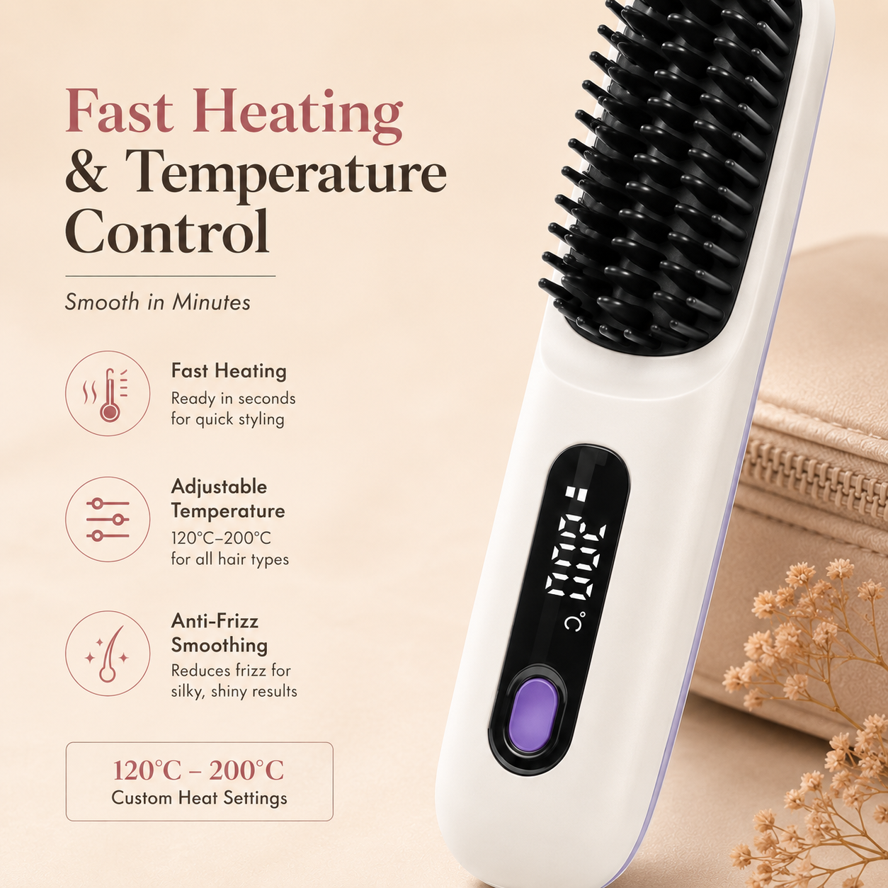 Cordless USB Rechargeable Travel Hair Straightener Brush