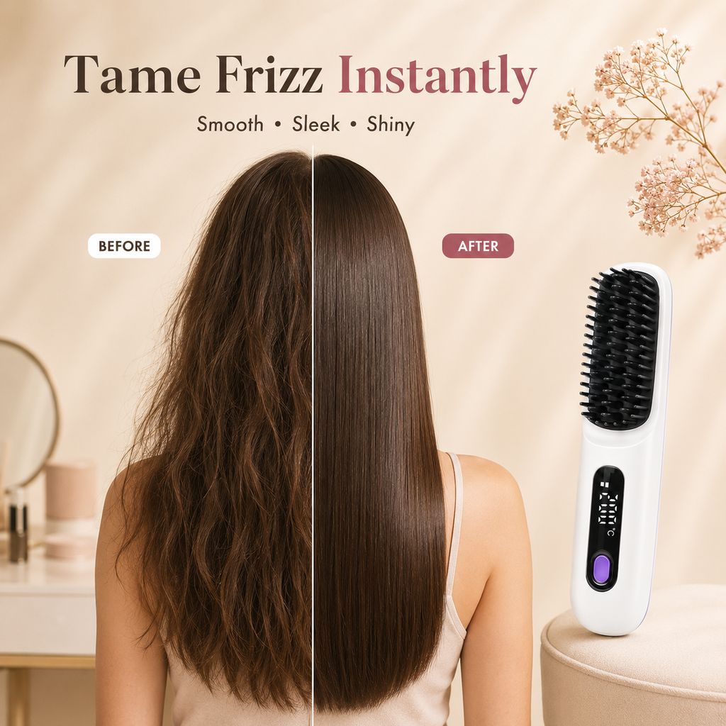 Cordless USB Rechargeable Travel Hair Straightener Brush