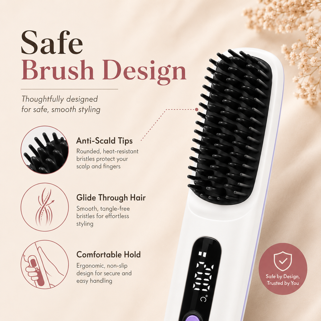 Cordless USB Rechargeable Travel Hair Straightener Brush