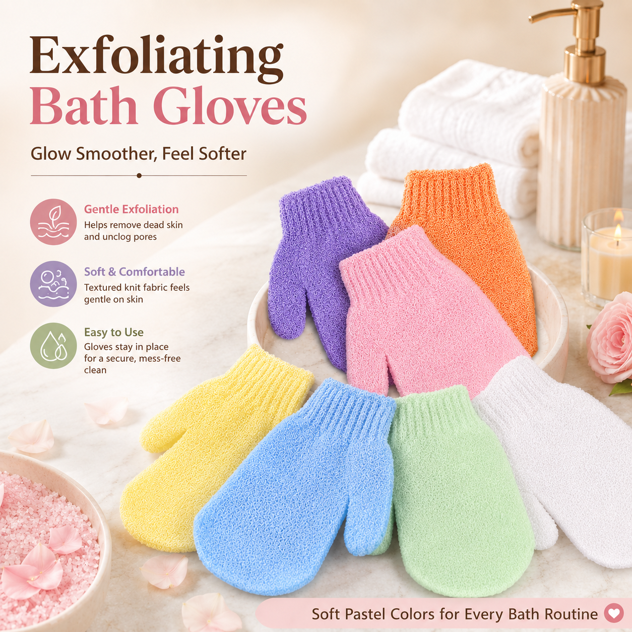 Soft Exfoliating Bath Scrub Gloves, Reusable Body Dead Skin Remover Shower Mittens