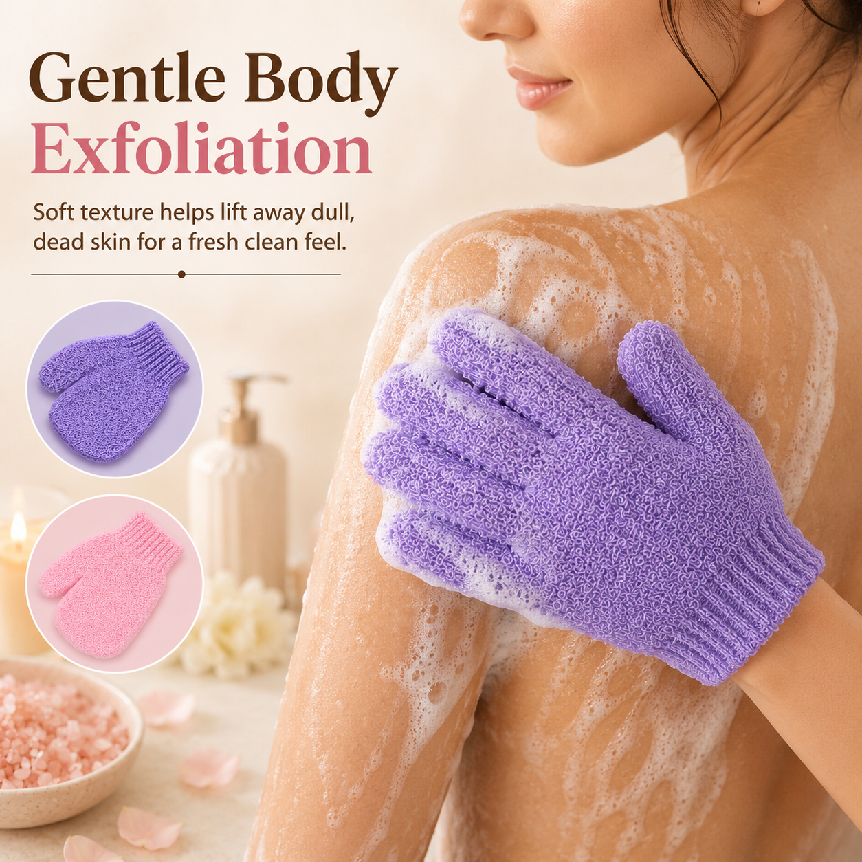 Soft Exfoliating Bath Scrub Gloves, Reusable Body Dead Skin Remover Shower Mittens
