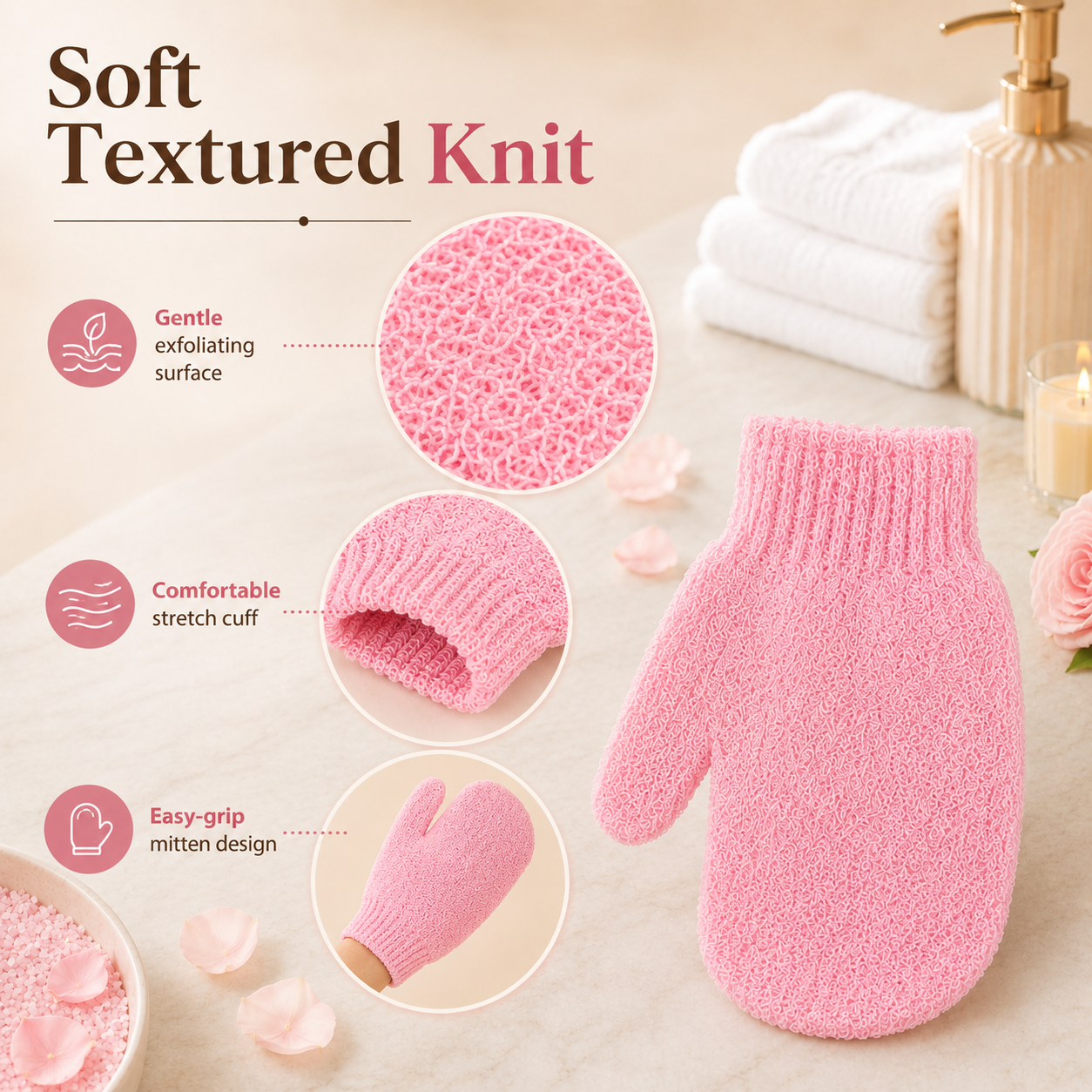 Soft Exfoliating Bath Scrub Gloves, Reusable Body Dead Skin Remover Shower Mittens