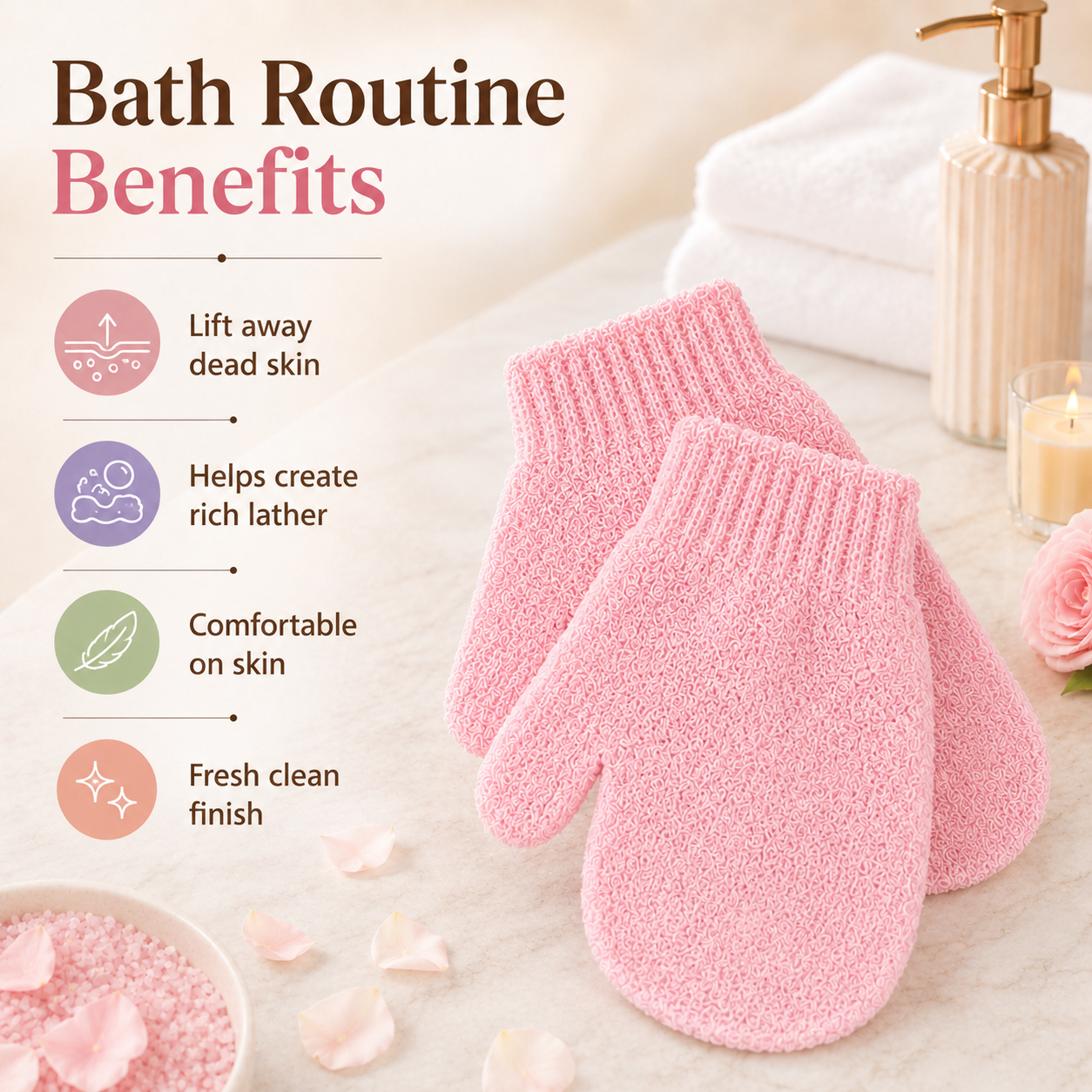 Soft Exfoliating Bath Scrub Gloves, Reusable Body Dead Skin Remover Shower Mittens