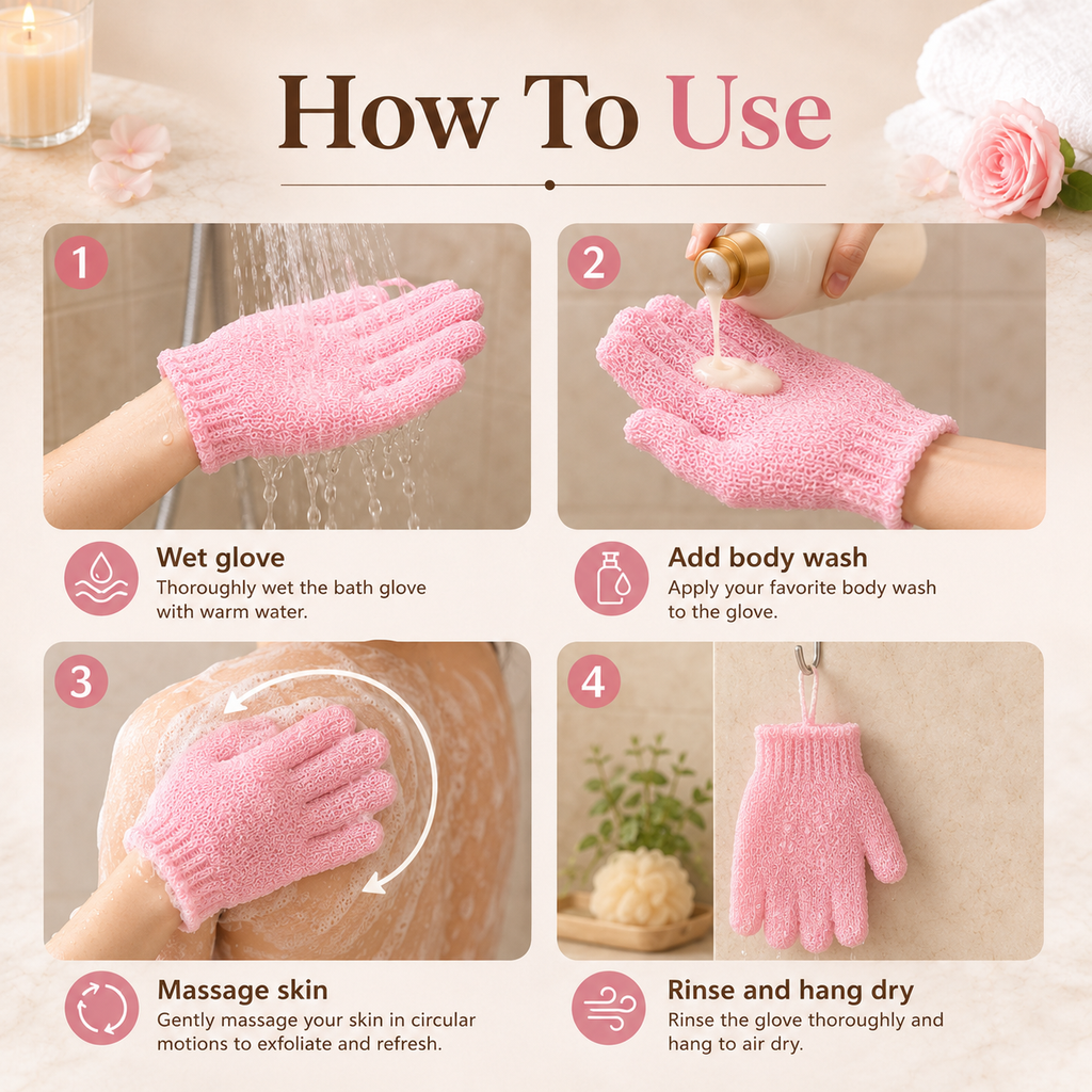 Soft Exfoliating Bath Scrub Gloves, Reusable Body Dead Skin Remover Shower Mittens