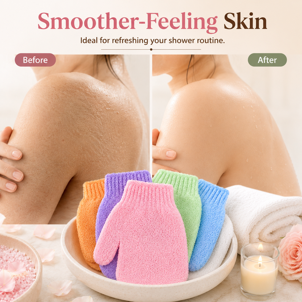 Soft Exfoliating Bath Scrub Gloves, Reusable Body Dead Skin Remover Shower Mittens