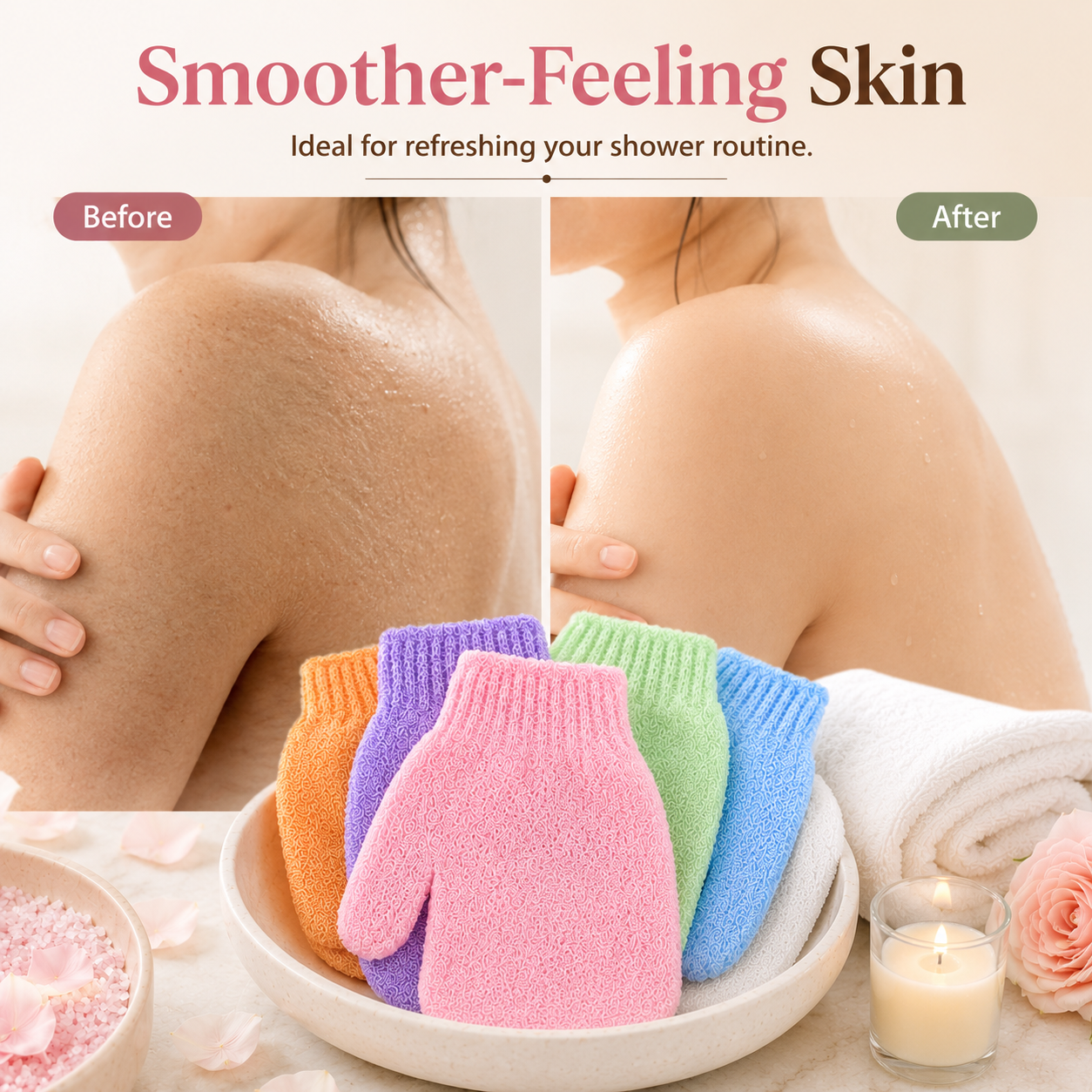 Soft Exfoliating Bath Scrub Gloves, Reusable Body Dead Skin Remover Shower Mittens