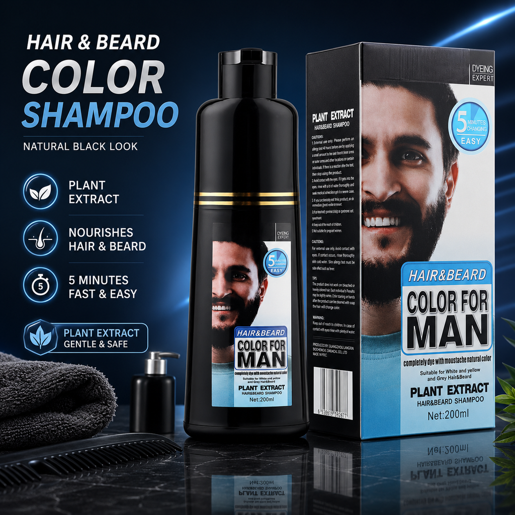Plant Extract Men Hair & Beard Color Shampoo 200ml