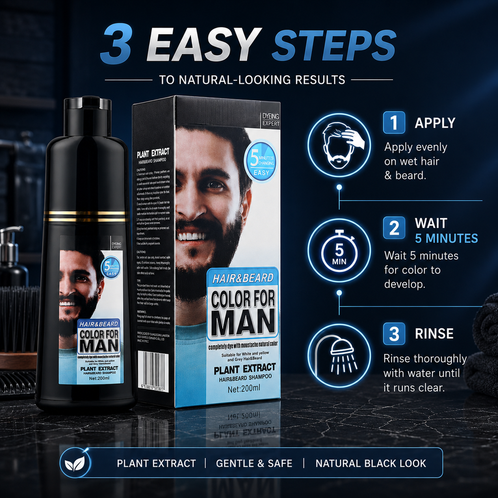 Plant Extract Men Hair & Beard Color Shampoo 200ml