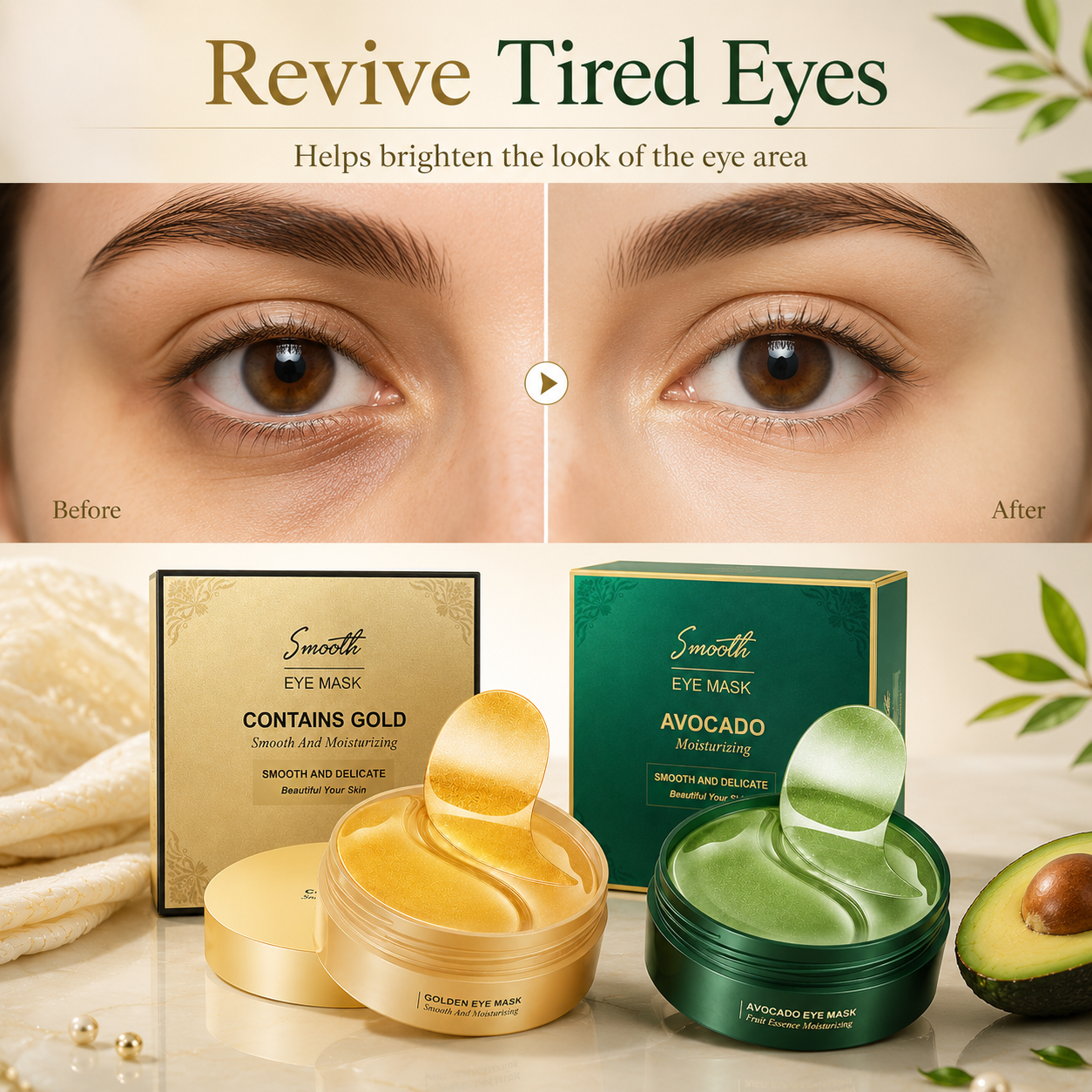 Moisturizing Cooling Gold Avocado Gel Eye Mask