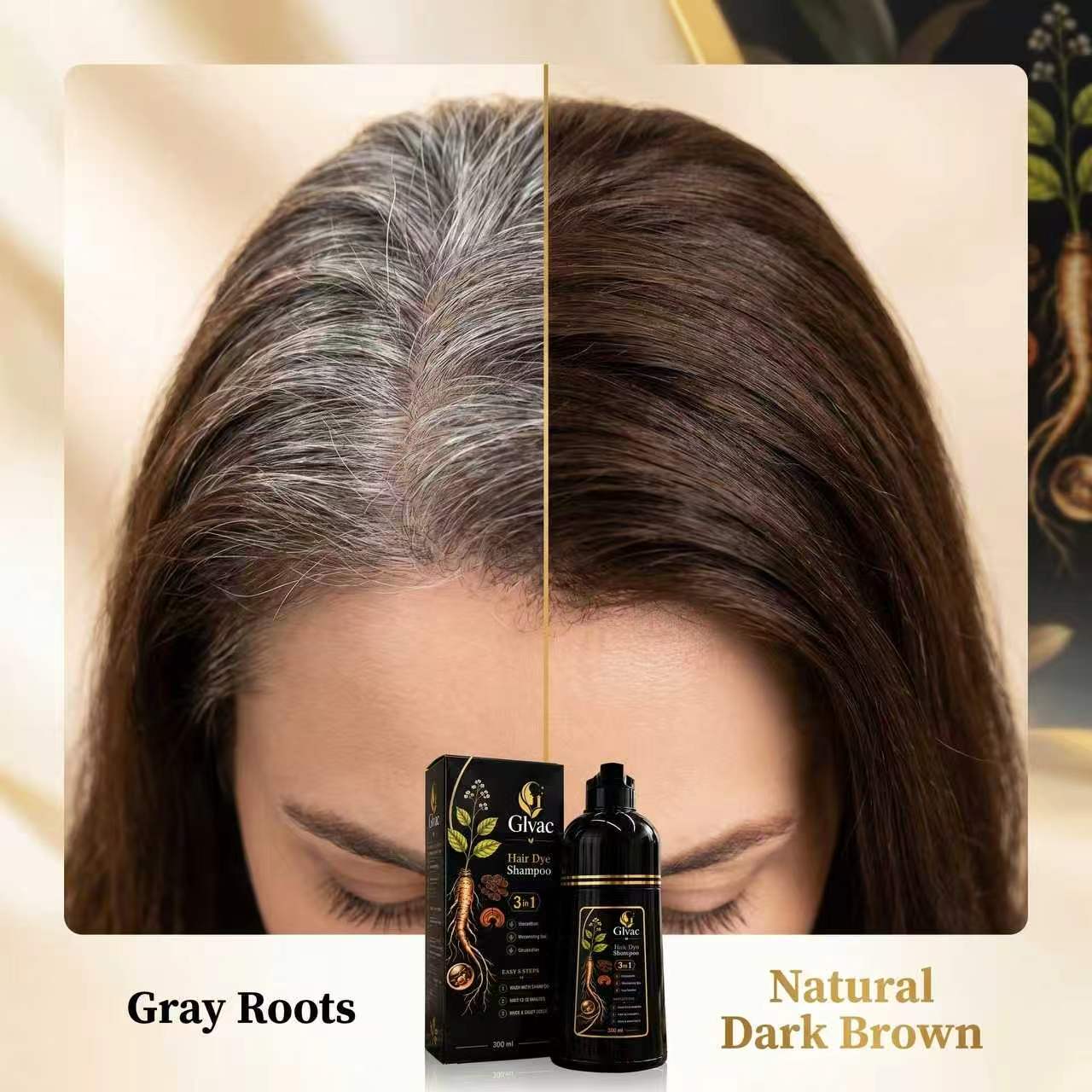 3-in-1 Herbal Hair Dye Shampoo, Quick Easy Gray Hair