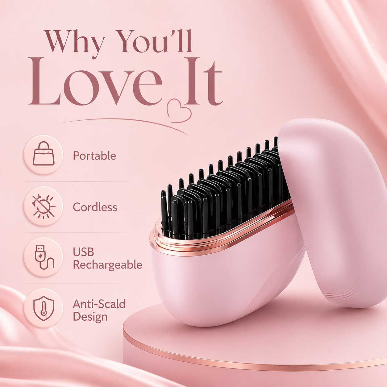USB Rechargeable Portable Mini Straightener Brush