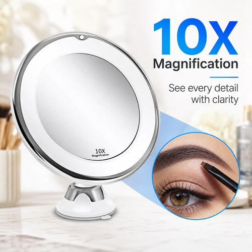 10X Magnification LED Suction Makeup Mirror