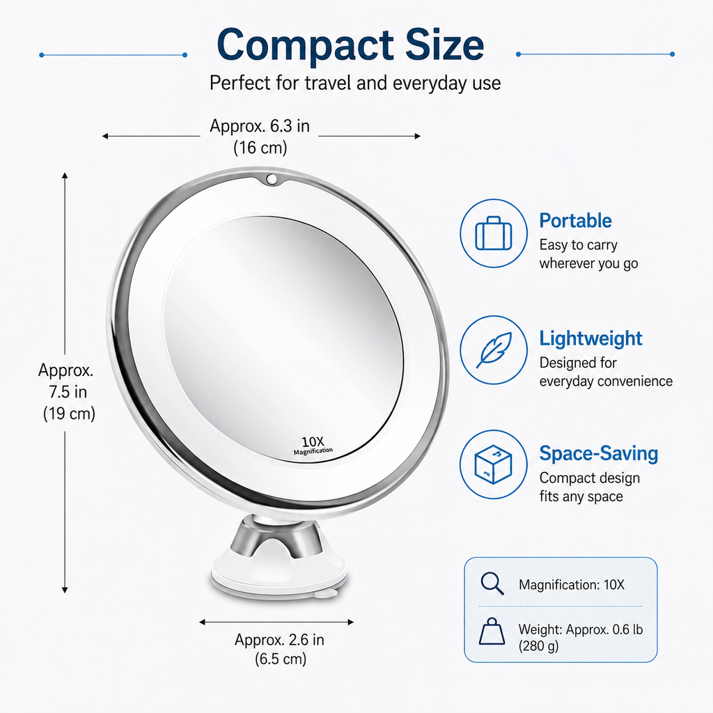 10X Magnification LED Suction Makeup Mirror