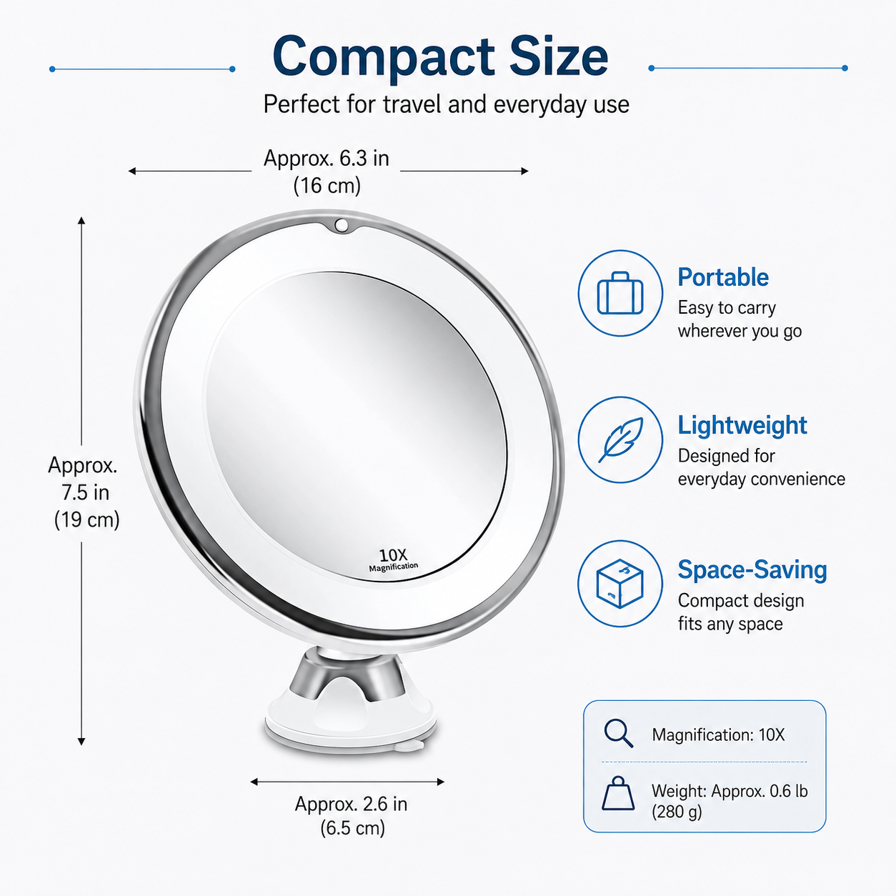 10X Magnification LED Suction Makeup Mirror
