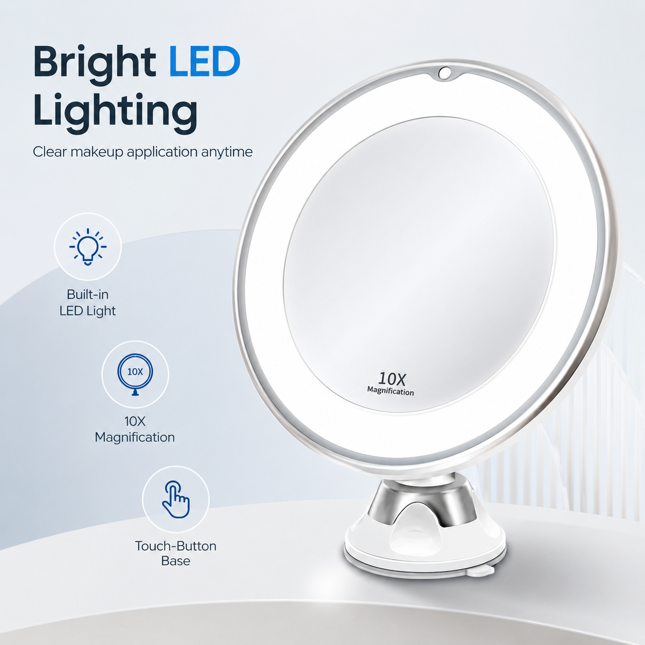 10X Magnification LED Suction Makeup Mirror