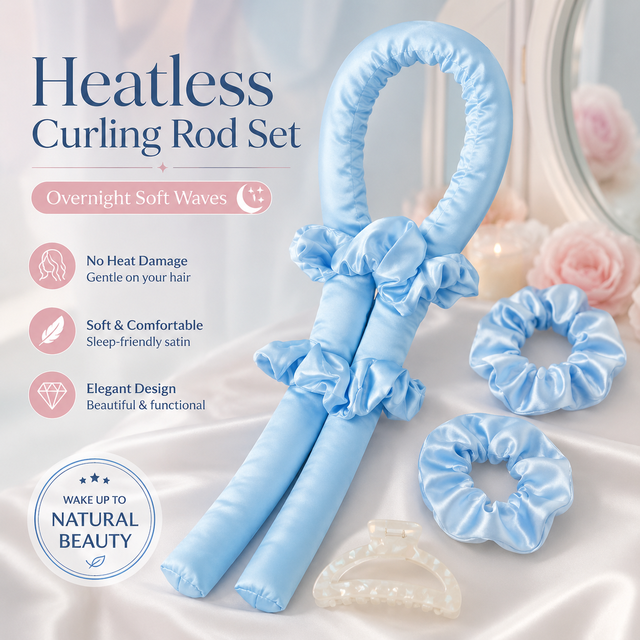 Set de diadema rizadora de satén sin calor, espuma suave, para cabello sin calor