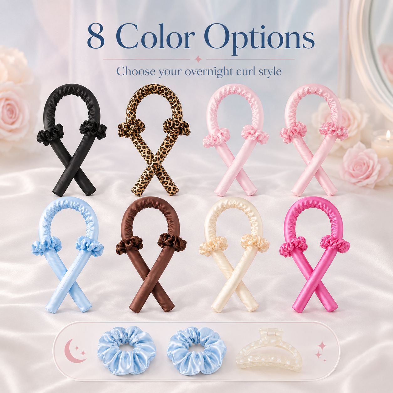 Set de diadema rizadora de satén sin calor, espuma suave, para cabello sin calor