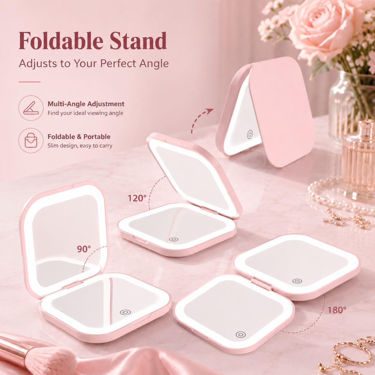 1X/2X Double Sided LED Light Compact Makeup Mirror