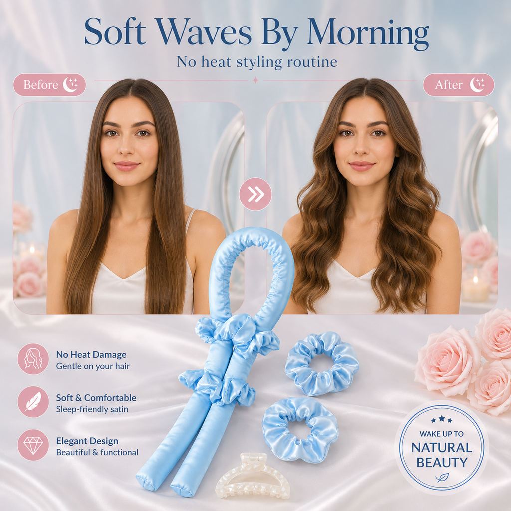 Set de diadema rizadora de satén sin calor, espuma suave, para cabello sin calor