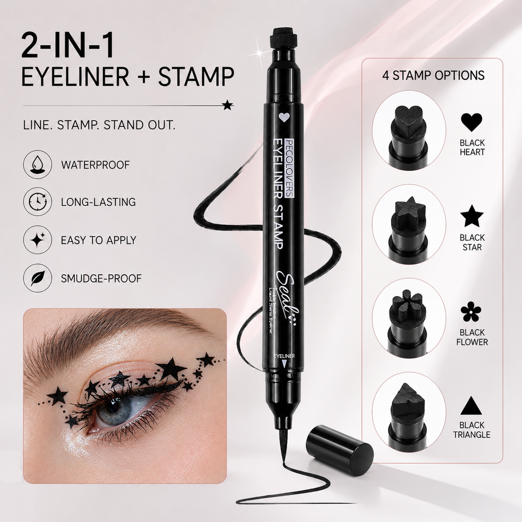 2 In 1 Stamp Liquid Eyeliner Pen, Waterproof Long