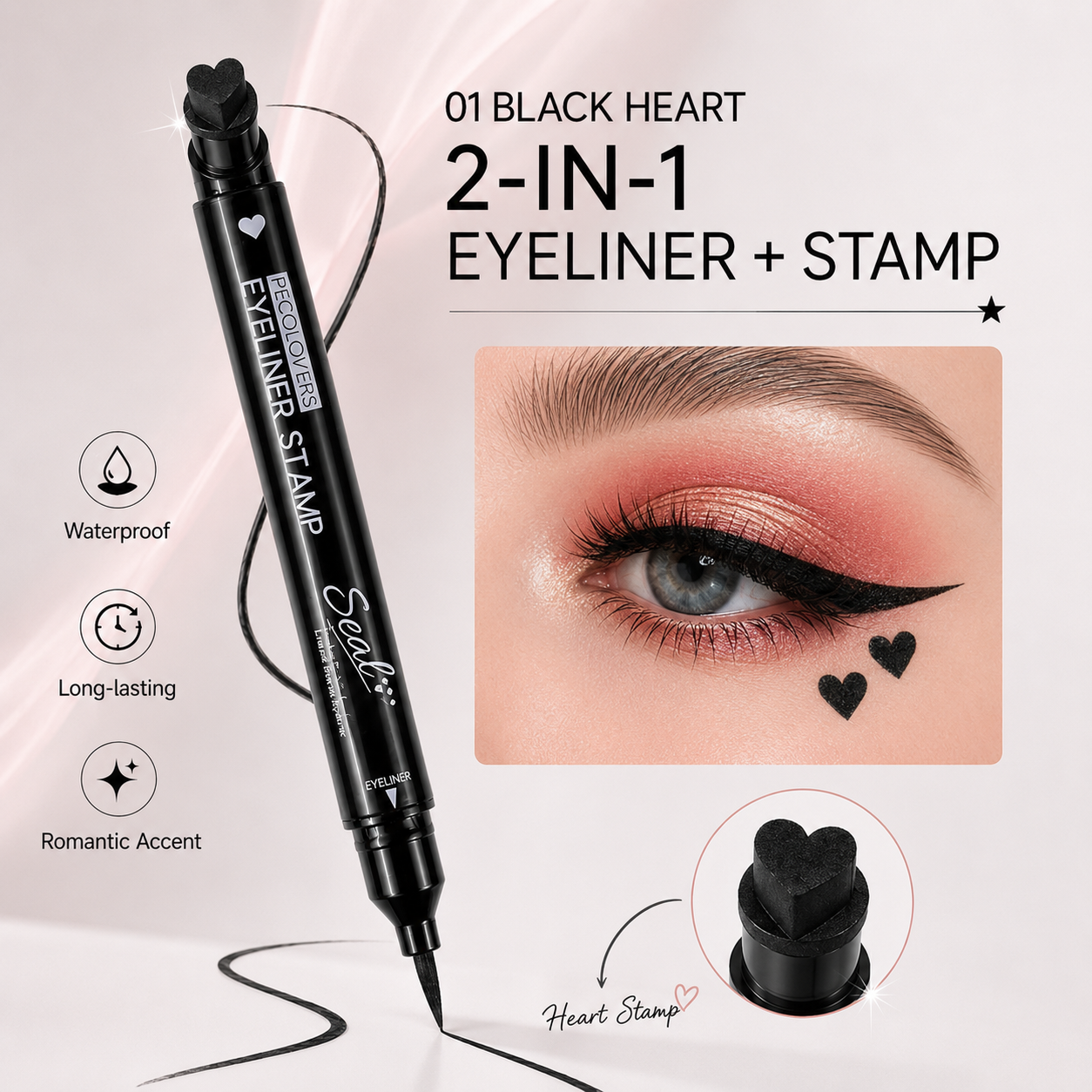 2 In 1 Stamp Liquid Eyeliner Pen, Waterproof Long