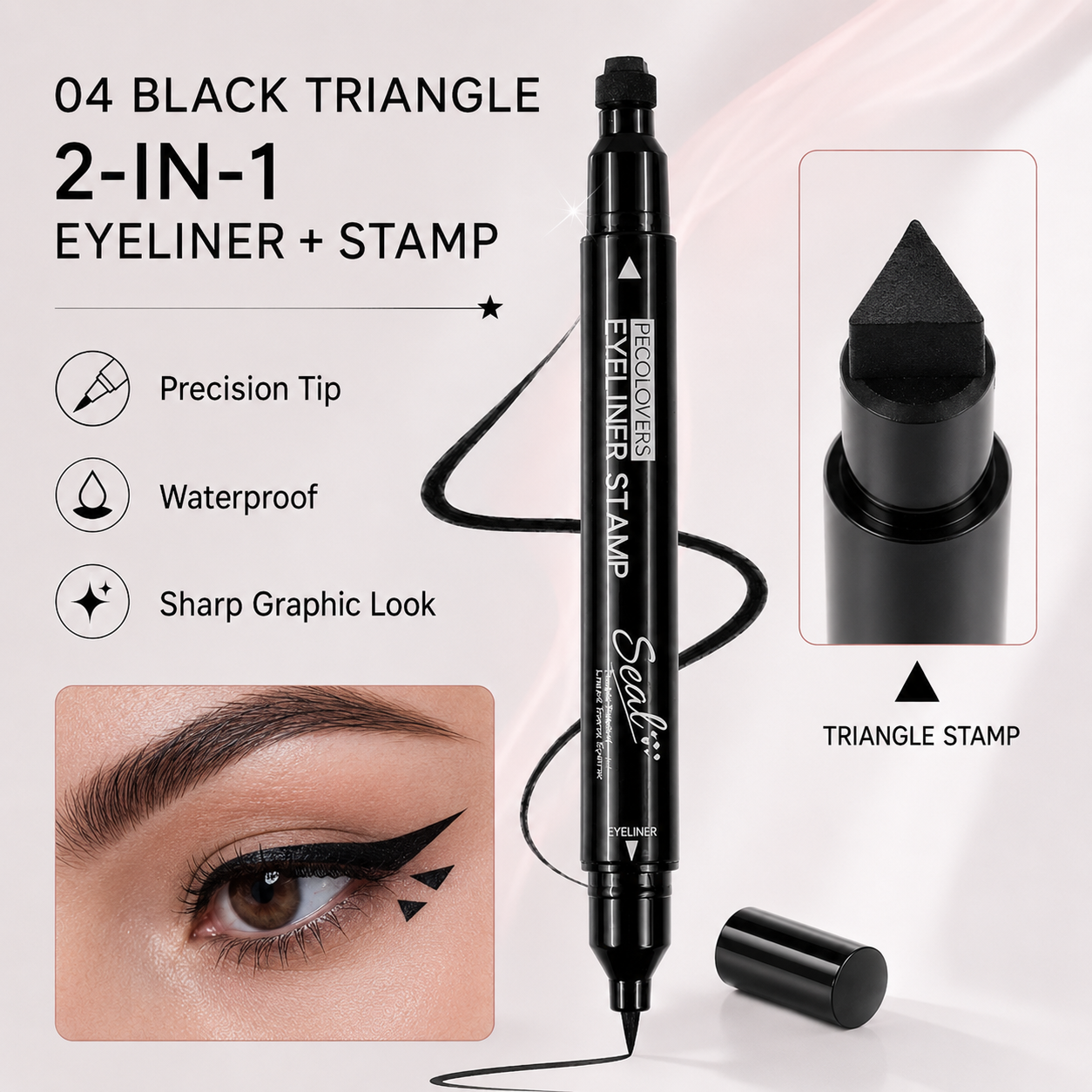2 In 1 Stamp Liquid Eyeliner Pen, Waterproof Long