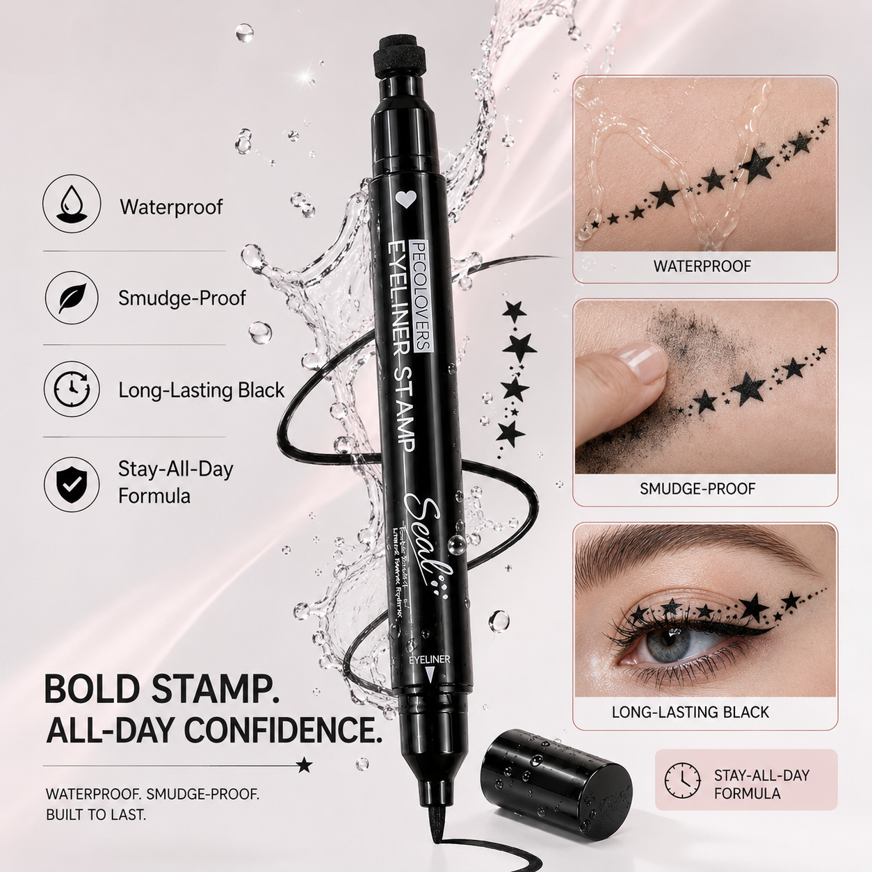 2 In 1 Stamp Liquid Eyeliner Pen, Waterproof Long
