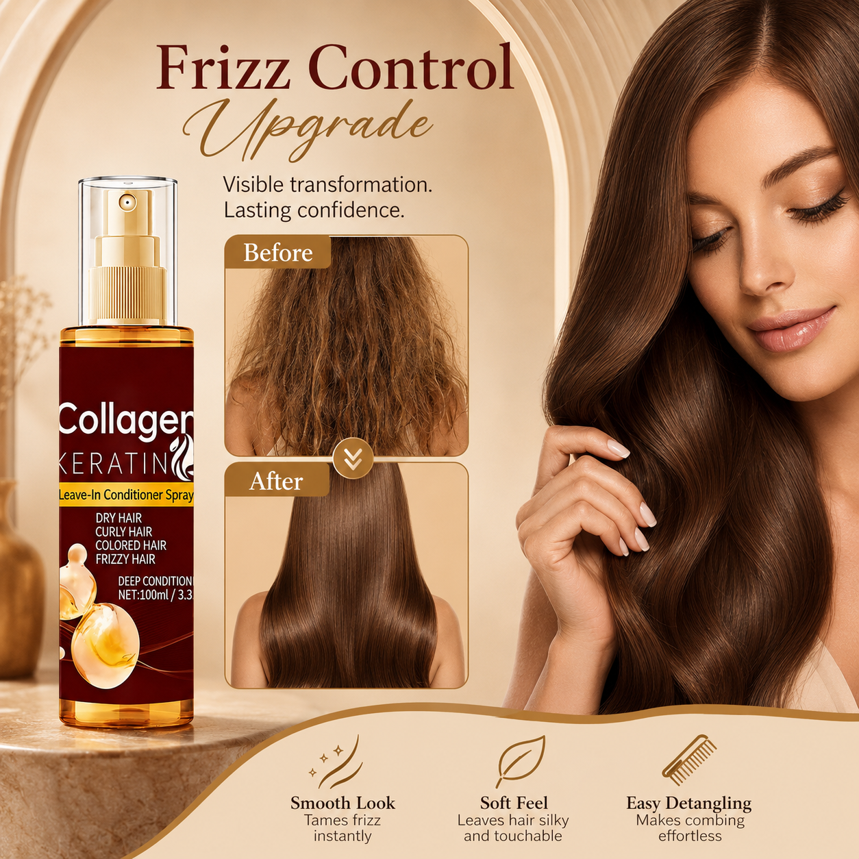 Acondicionador en espray sin enjuague con colágeno y queratina mejorados