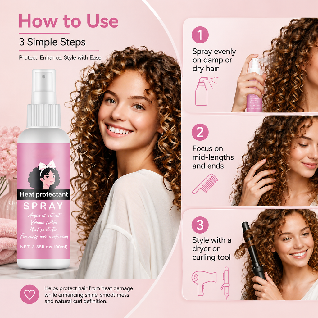 Spray Protector Térmico para el Cabello, Previene el Daño por Calor en Cabello Rizado y Extensiones