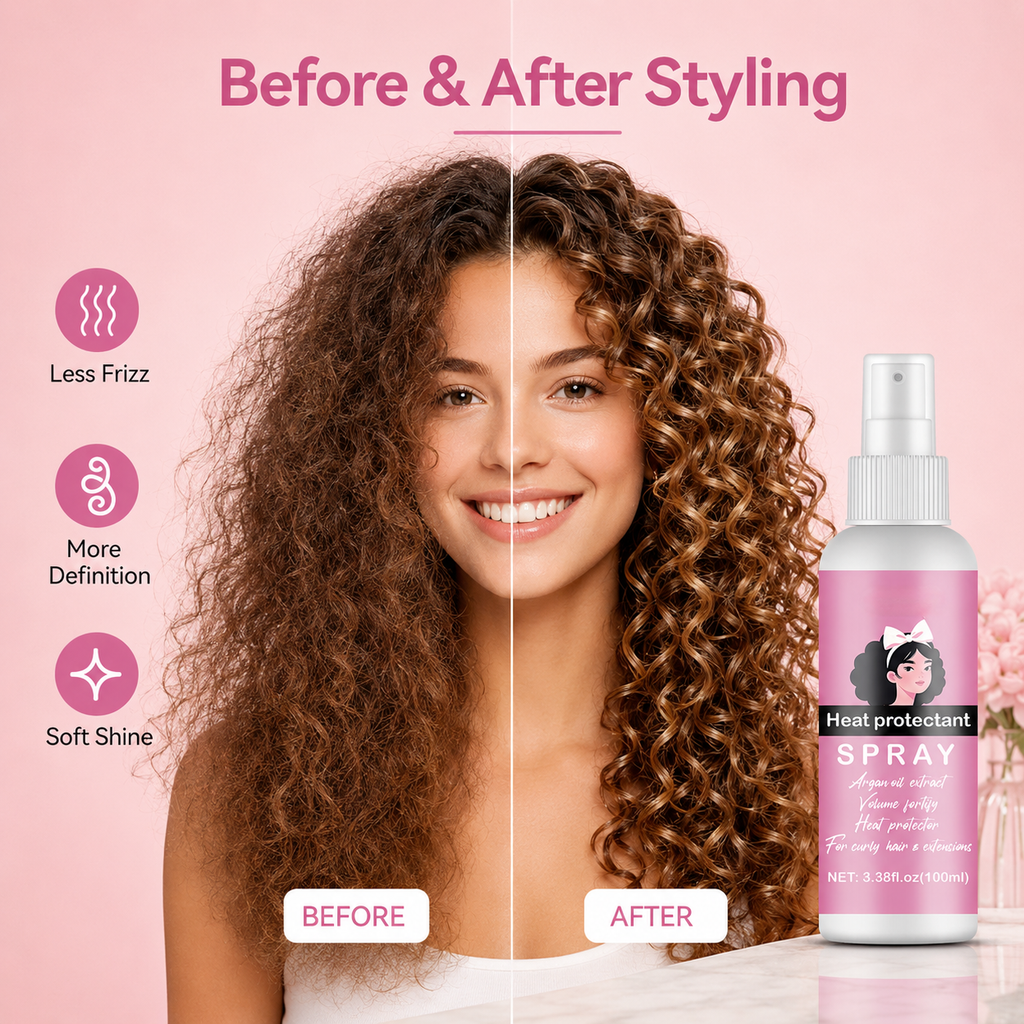 Spray Protector Térmico para el Cabello, Previene el Daño por Calor en Cabello Rizado y Extensiones