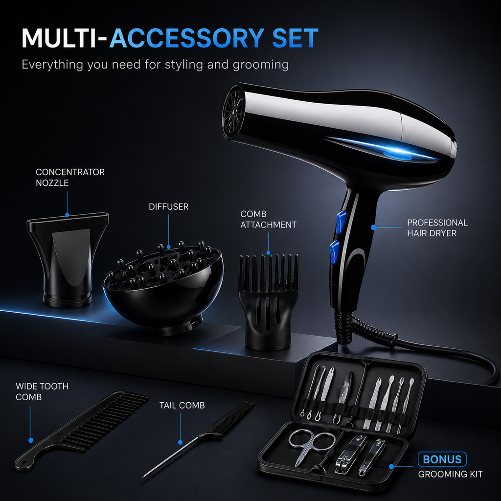 Professional Ionic Fast Drying Hair Dryer Kit