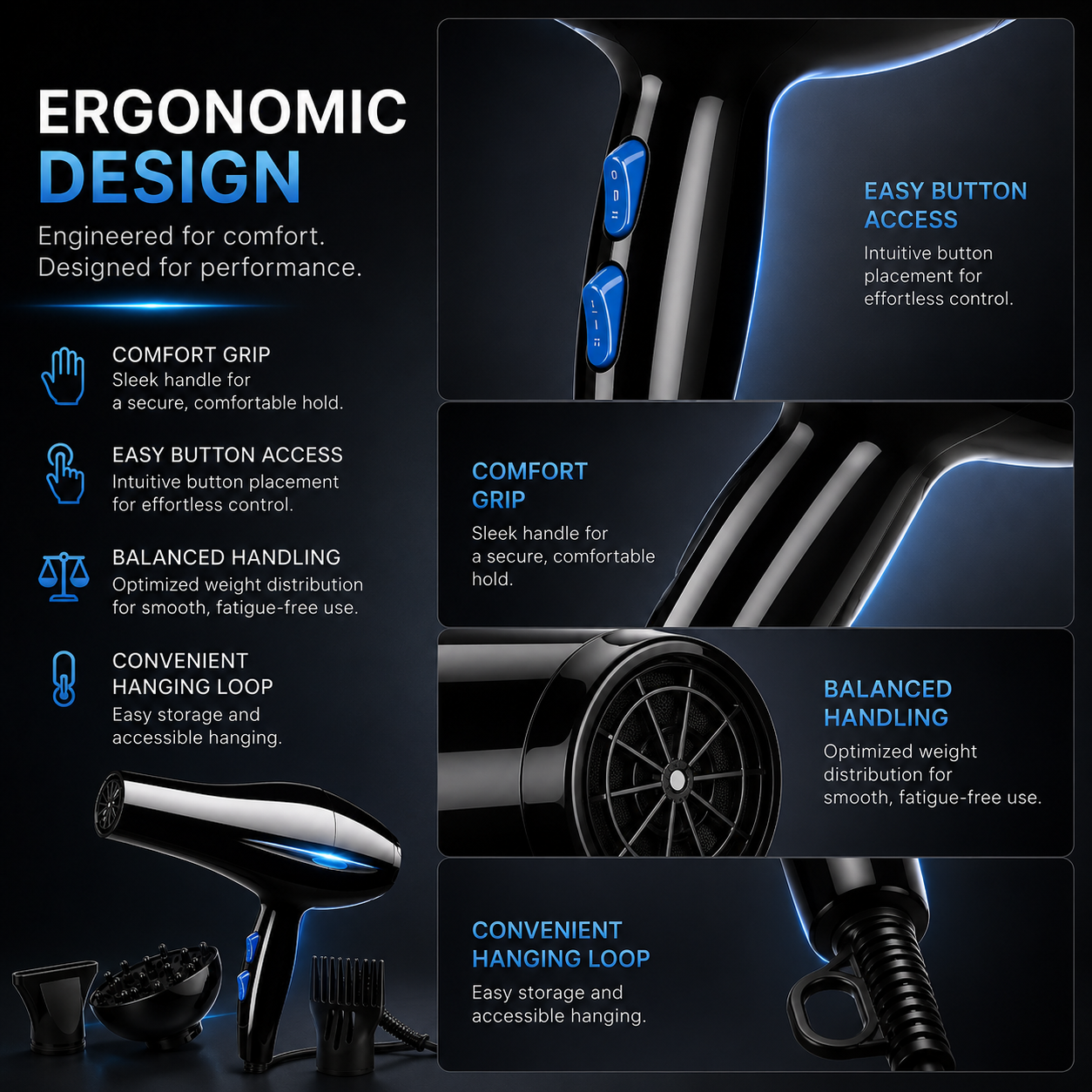 Professional Ionic Fast Drying Hair Dryer Kit