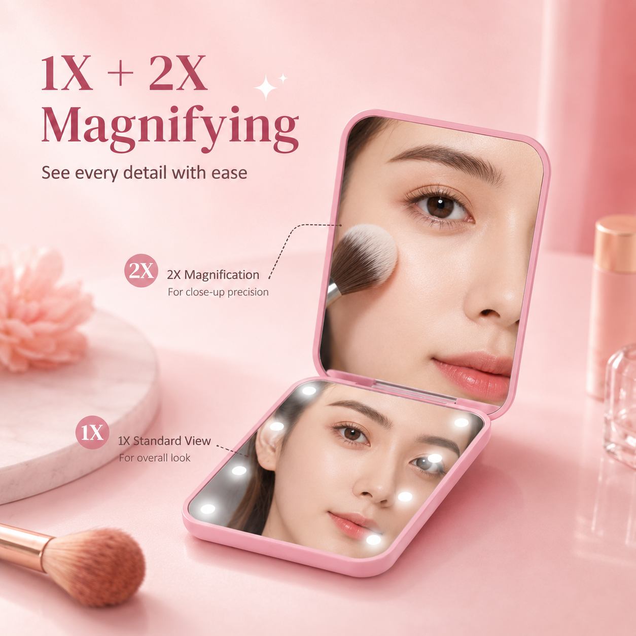 LED Foldable Double Sided Travel Makeup Mirror