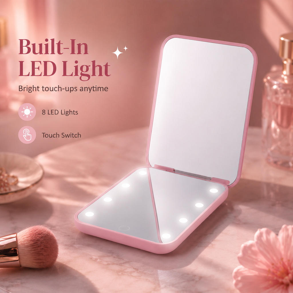 LED Foldable Double Sided Travel Makeup Mirror