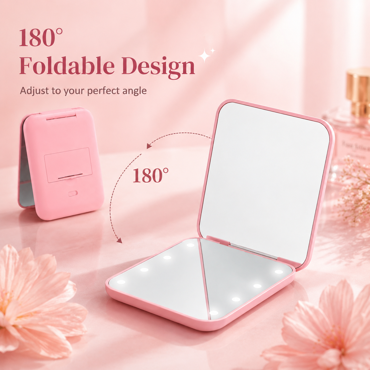 LED Foldable Double Sided Travel Makeup Mirror