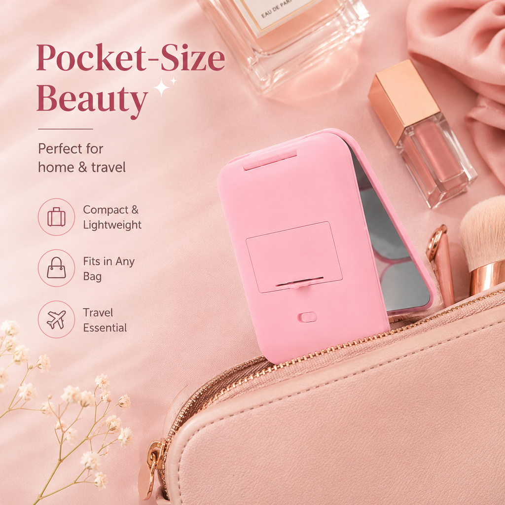 LED Foldable Double Sided Travel Makeup Mirror