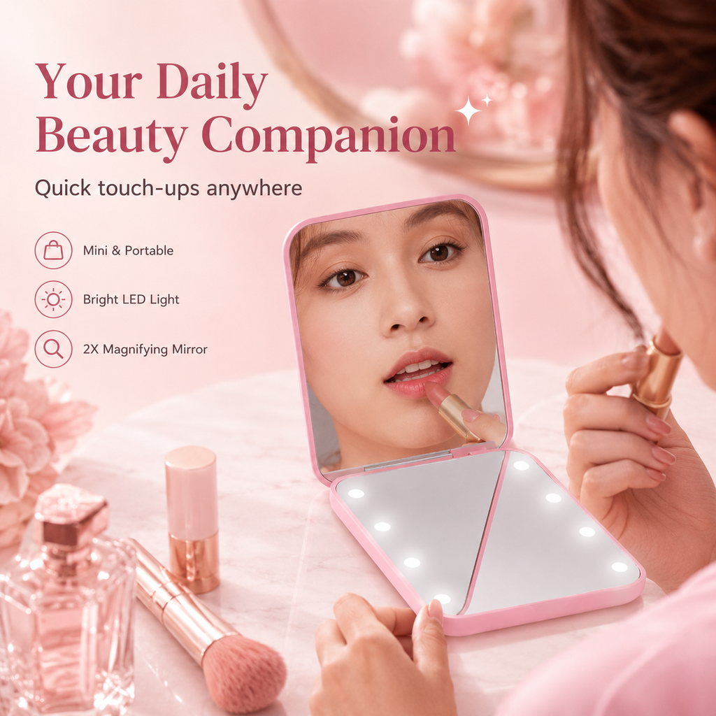 LED Foldable Double Sided Travel Makeup Mirror