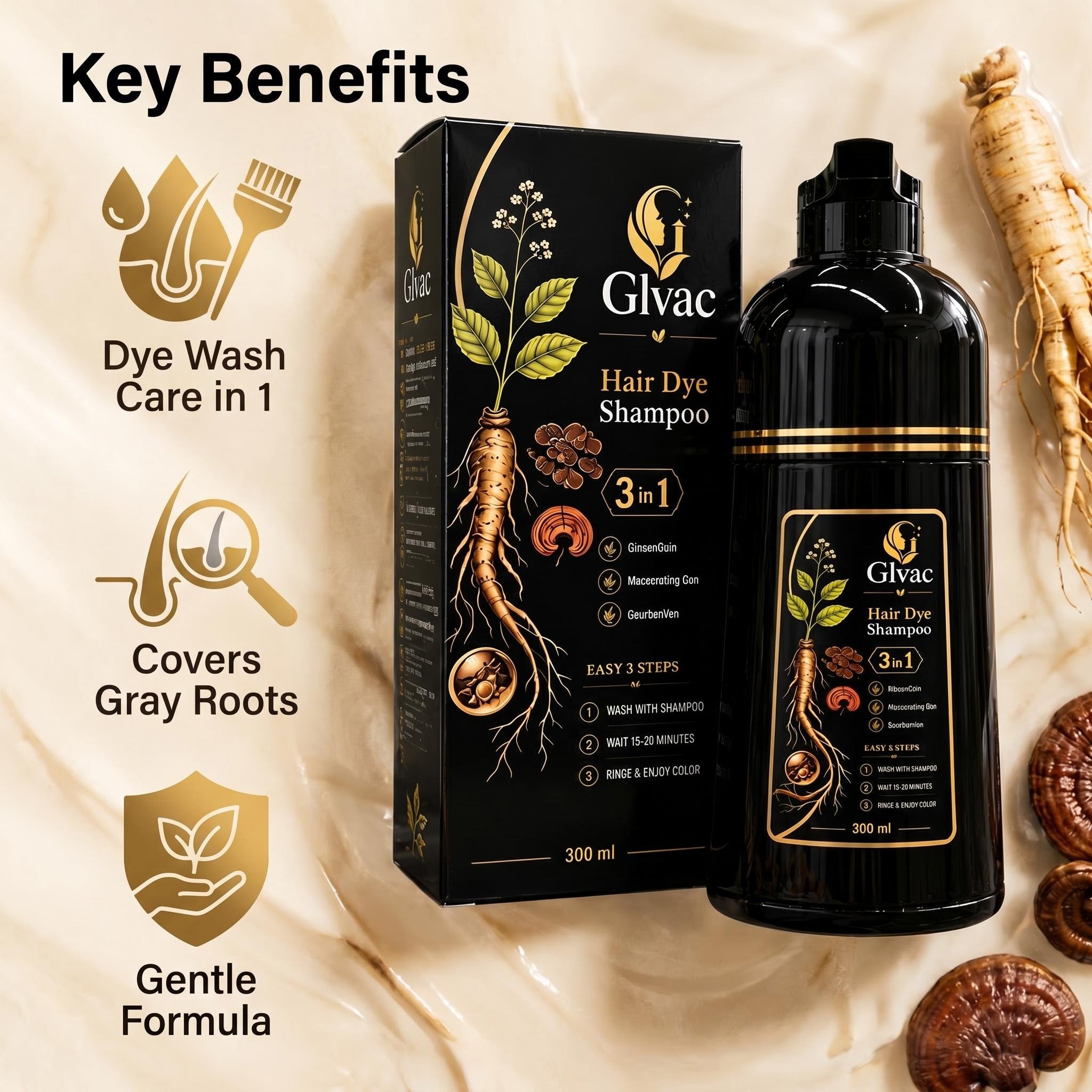 3-in-1 Herbal Hair Dye Shampoo, Quick Easy Gray Hair