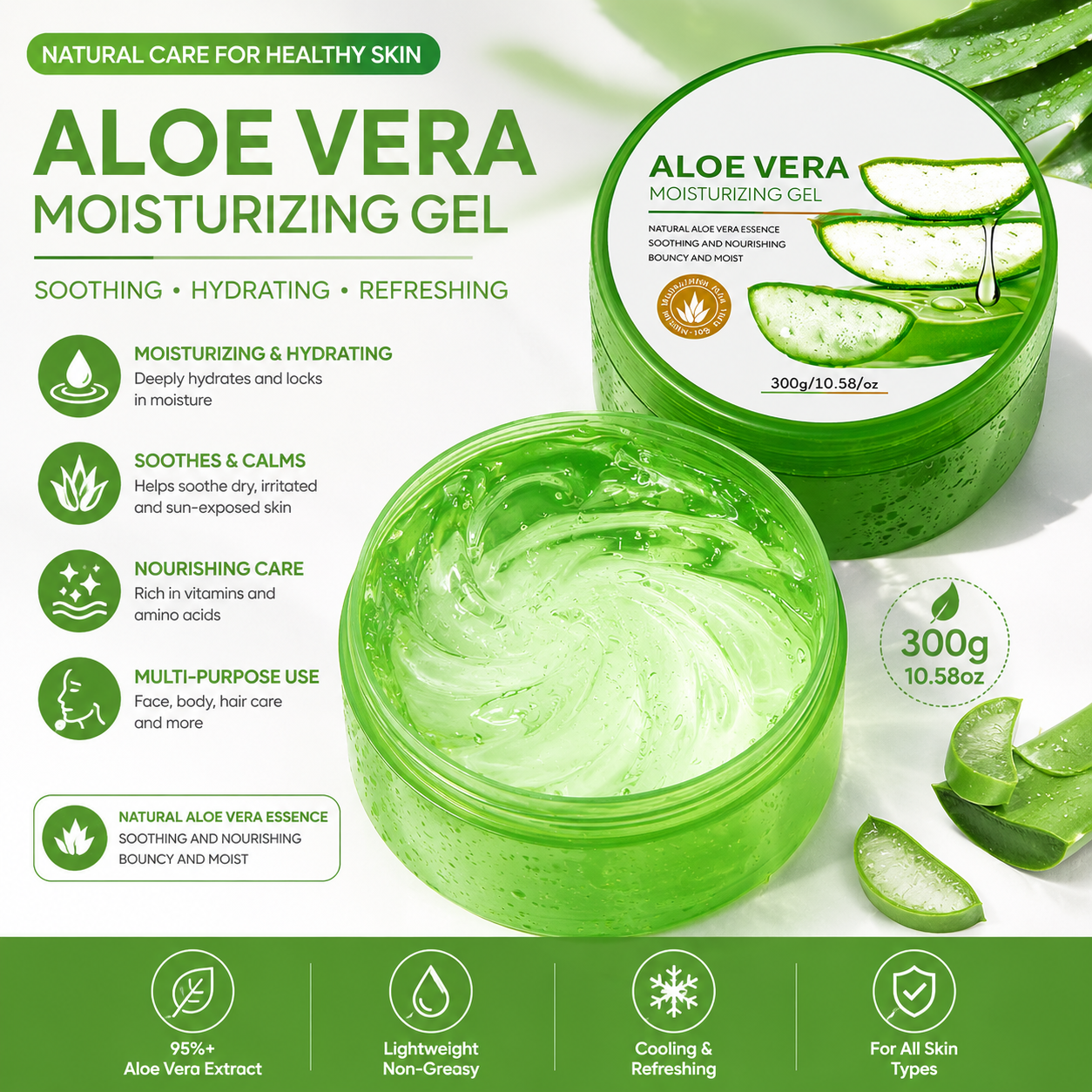 300g Gel Hidratante Calmante Natural de Aloe Vera