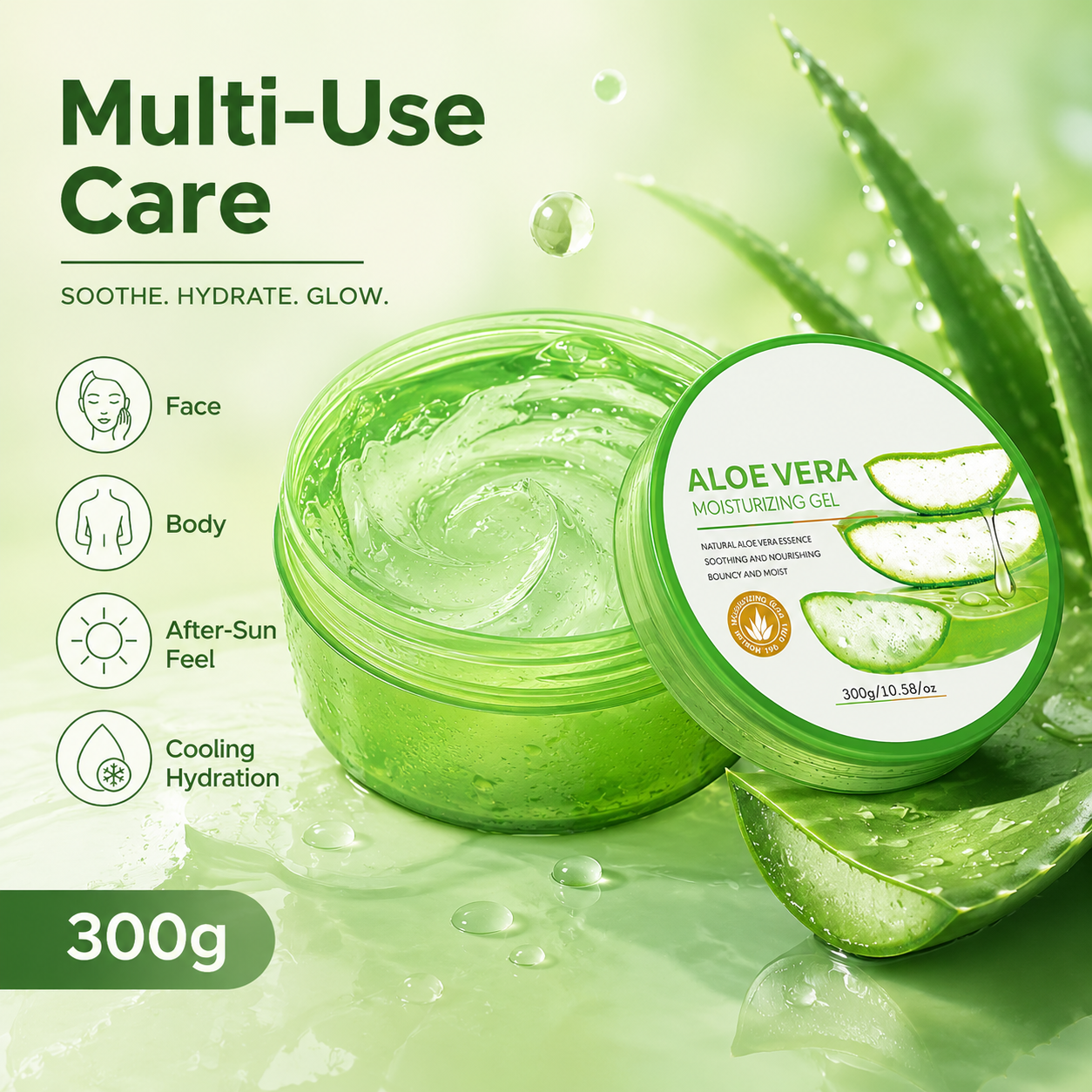 300g Gel Hidratante Calmante Natural de Aloe Vera