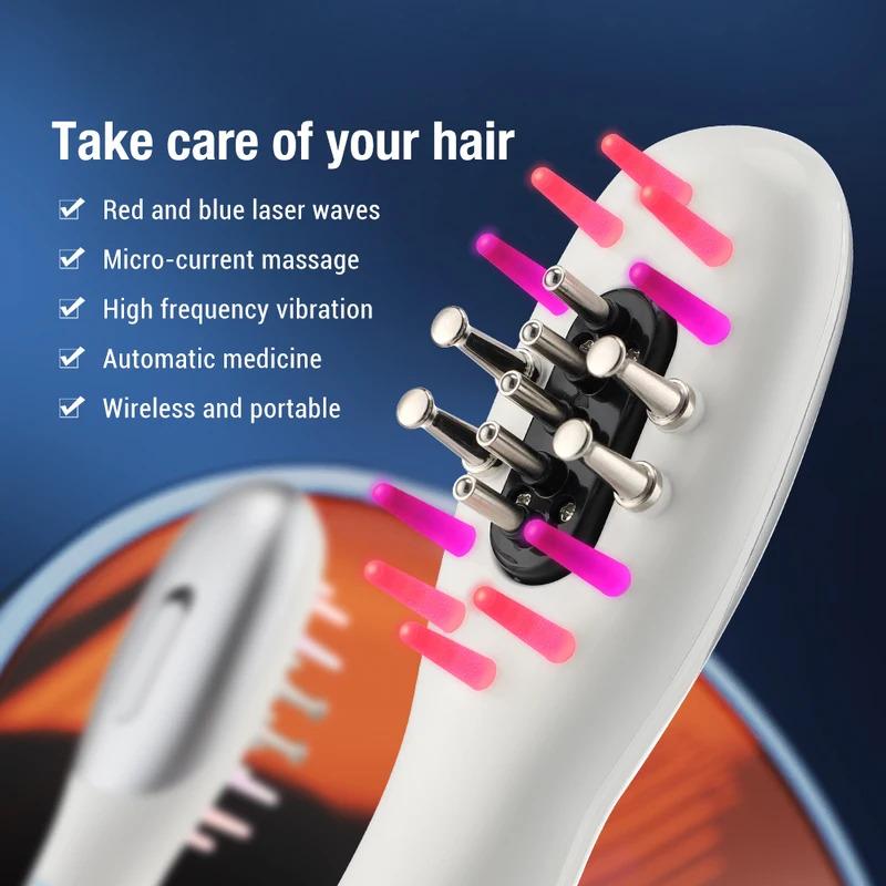 Rechargeable Wireless Red Blue Light Hair Growth Comb
